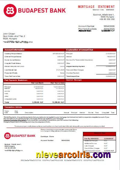 Hungary Budapest Bank – Szolnoki Fiók bank mortgage statement